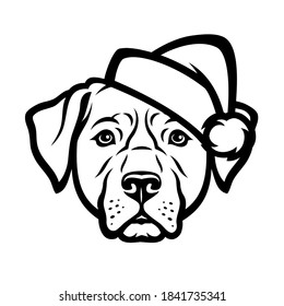 Labrador retriever dog wearing Santa Claus hat - isolated outlined vector illustration