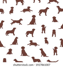 Labrador retriever dogs in different poses and coat colors. Seamless pattern.  Vector illustration