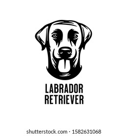 Labrador retriever head drawing. Dog portrait monochrome vector illustration.