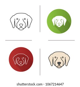 Labrador Retriever icon. Lab. Guide dog breed. Flat design, linear and color styles. Isolated vector illustrations