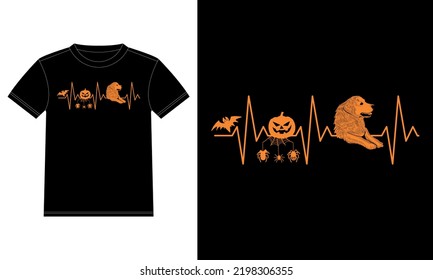 Labrador Retriever Pumpkin Heartbeat Spider Web Funny Halloween T-Shirt