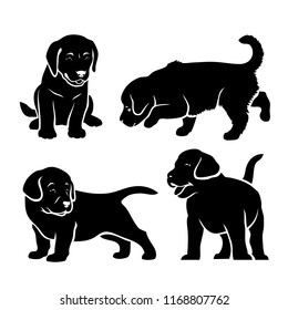 Labrador retriever puppy dog, set of  vector illustration