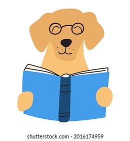 Labrador Retriever reading a book. Illustration on white background.