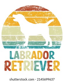 Labrador Retriever Retro Vintage Sunset T-shirt Design template, Retriever on Board, Car Window Sticker, POD, cover, Isolated white background, White Dog Silhouette Gift for Labrador Retriever Lover