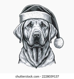 Labrador Retriever Santa Hat Vector Illustration Tshirt Design Logo Icon Christmas Greeting Card