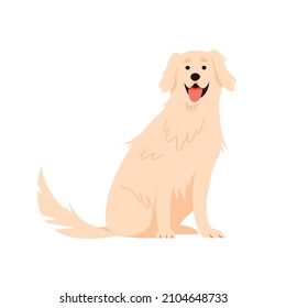 Labrador retriever sitting on the floor isolated simple flat vector illustration. Pure hunting breed doggy with cute smile design element.