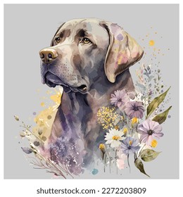 The Labrador Retriever Watercolor. Color, vector drawing portrait of a Labrador in watercolor style. Digital vector drawing.