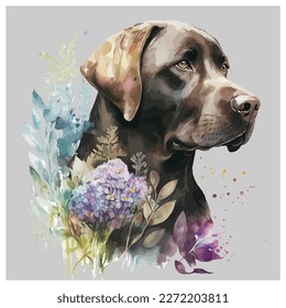 The Labrador Retriever Watercolor. Color, vector drawing portrait of a Labrador in watercolor style. Digital vector drawing.