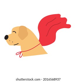 Labrador Retriever wearing superhero cape. Vector hand drawn illustration on white background.