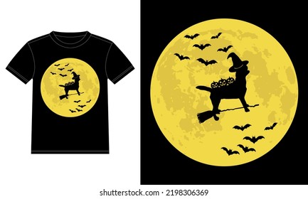 Labrador Retriever Witch in Moon Funny Halloween T-Shirt