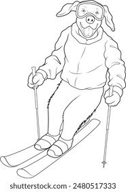 Labrador Skier Ski Animal Vector Graphic Art Illustration