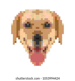 Labrador's head in pixels. Yellow earth dog. 2018 year. 10 eps