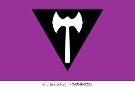 Labrys Lesbian pride flag, Equality flag, Symbol of Lesbian feminism, LGBT movement, LGBTQ community, White labrys on the black triangle, set against a lavender-purple background