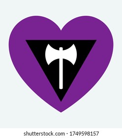Labrys Lesbian pride flag, in heart shape icon on white background, vector illustration