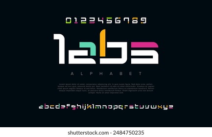 Labs creative geometric modern urban alphabet font. Digital abstract futuristic, fashion, sport, minimal technology typography. Simple numeric vector illustration