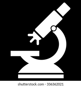Labs Microscope vector icon. Style is flat symbol, white color, rounded angles, black background.
