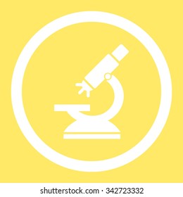 Labs Microscope vector icon. Style is flat rounded symbol, white color, rounded angles, yellow background.