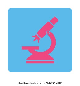 Labs Microscope vector icon. Style is flat rounded square button, pink and blue colors, white background.