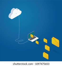 labtop with files connecting cloud