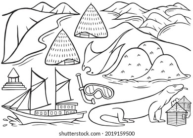 labuan bajo object in doodle style