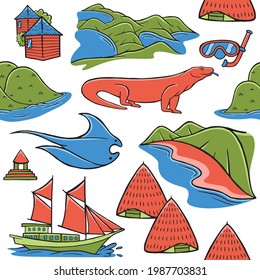 Labuan Bajo Seamless Pattern in Flat Design Style