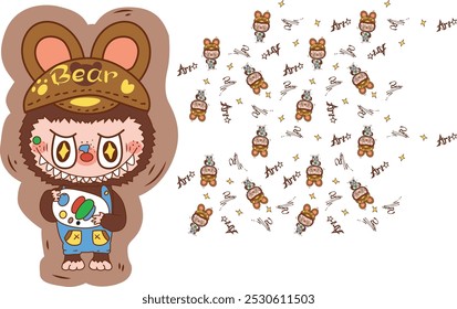 Labubu, bear cute,, capybara, abstract, bear, pattern