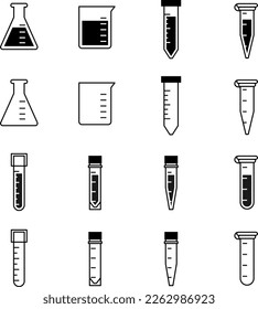 conjunto de iconos de labware1,frasco de erlenmeyer,vaso de agua,microtubo,tubo redondo