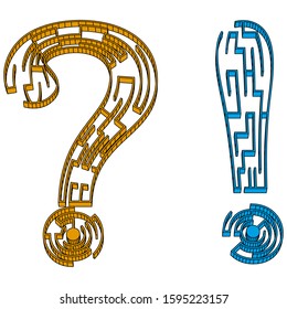 Labyrinth 3d on a white background (question and exclamation mark)