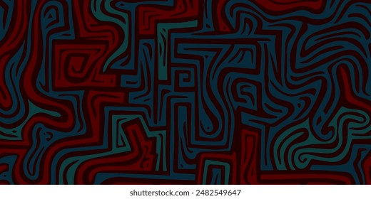 Labyrinth abstract seamless grunge pattern in dark colors