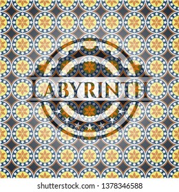 Labyrinth arabesque style emblem. arabic decoration.
