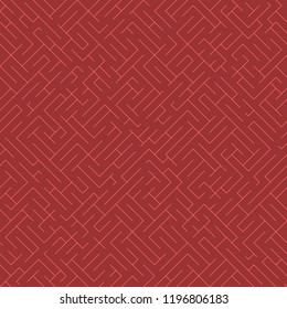 Labyrinth background. Geometric irregular backdrop. Abstract red seamless line maze pattern.