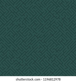 Labyrinth background. Geometric irregular backdrop. Abstract turquoise seamless line maze pattern. 