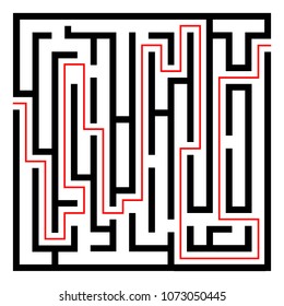 Labyrinth Black Icon With Red Entry And Exit.Isolated On A White Background.Vector