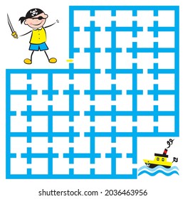 Labyrinth, board game, pirate, vector illustration