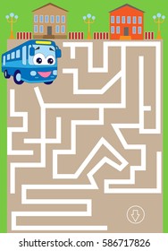 labyrinth with bus. find way to the parking. cartoon vector with editable layers