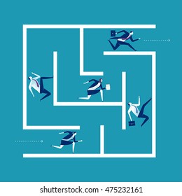 Labyrinth. Business persons running through the labyrinth. Business vector illustration