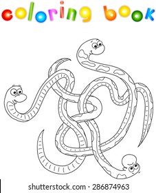 Labyrinth of cartoon snakes. Vector illustration for children. Coloring book