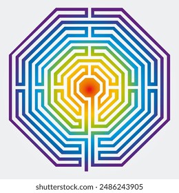 Labyrinth Cathedral of Amiens France Illustration Vector - Symbolism Meditation History - Sacred Geometry Rainbow Colors