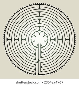 Labyrinth Cathedral of Chartres Illustration Vector - Symbolism Meditation History - Floral Motif - Sacred Geometry