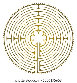 Labyrinth Cathedral of Chartres Illustration Vector - Symbolism Meditation History - Floral Motif - Sacred Geometry Golden Colors