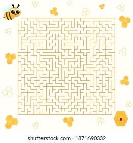 Labyrinth for children books with cute cartoon character bee, help to find right way to hive, honey theme, riddle for school kids