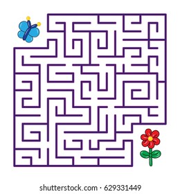 Labyrinth for children. Butterfly flies to the flower through a maze on a white 
background. Vector flat illustration