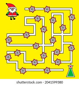 Labyrinth for children. Puzzle game for children. Help decorate the Christmas tree. Cartoon style. Vector illustration.