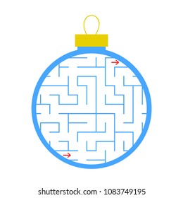 Labyrinth. Christmas tree toy. Simple flat vector illustration isolated on white background