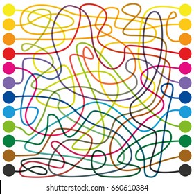 Labyrinth, colored lines - connect the colored dots, find the right way through the tangled colorful maze from one end to the other. But take note, the colors of the lines are changing.