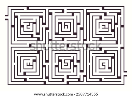 Labyrinth complex design. Maze (Labyrinth) game illustration. Labyrinth (brain game) vector graphic.