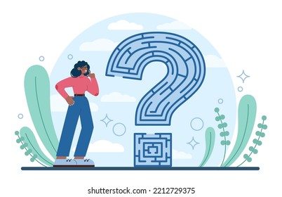 Labyrinth Concept. Hard Choice Or Confusion Idea. Difficult Decision-making, Success Or Failure. Character Cant Find A Way, Trying To Find An Exit. Flat Vector Illustration