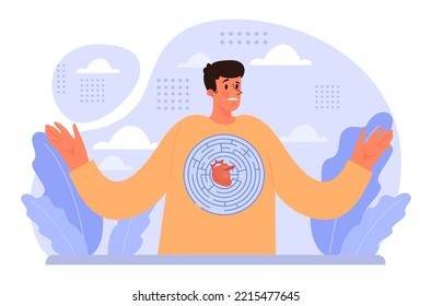 Labyrinth Concept. Hard Choice Or Confusion Idea. Difficult Decision-making, Success Or Failure. Character Cant Find A Way, Trying To Find An Exit. Flat Vector Illustration