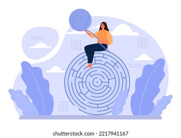 Labyrinth Concept. Hard Choice Or Confusion Idea. Difficult Decision-making, Success Or Failure. Character Cant Find A Way, Trying To Find An Exit. Flat Vector Illustration