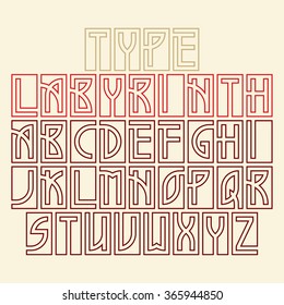 Labyrinth. Decorative Contour Sanserif Font. Art Deco Style.